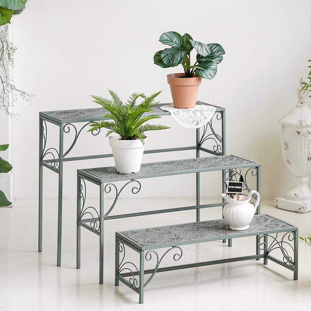네스팅 빈티지 철제 3단 화분 선반 세트 베란다 인테리어 식물 받침대 진열대 다육 정리대 엔틱그린
