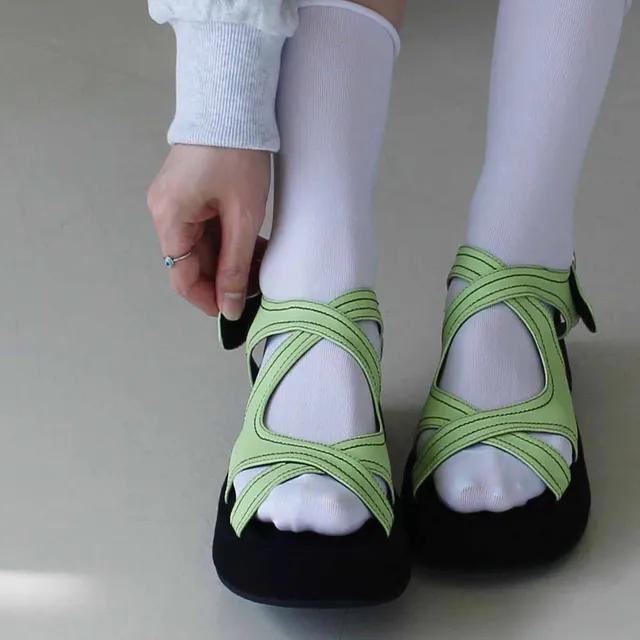 (2color) 네온 컬러 스티치 벨크로 플랫폼 통굽 샌들