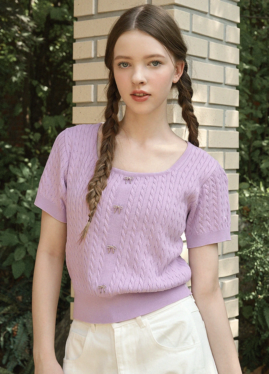 [44-120] Marguerite Square Neck Ribbon Knit 