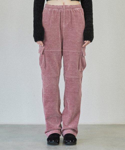 VELVET CARGO PANTS (pink)