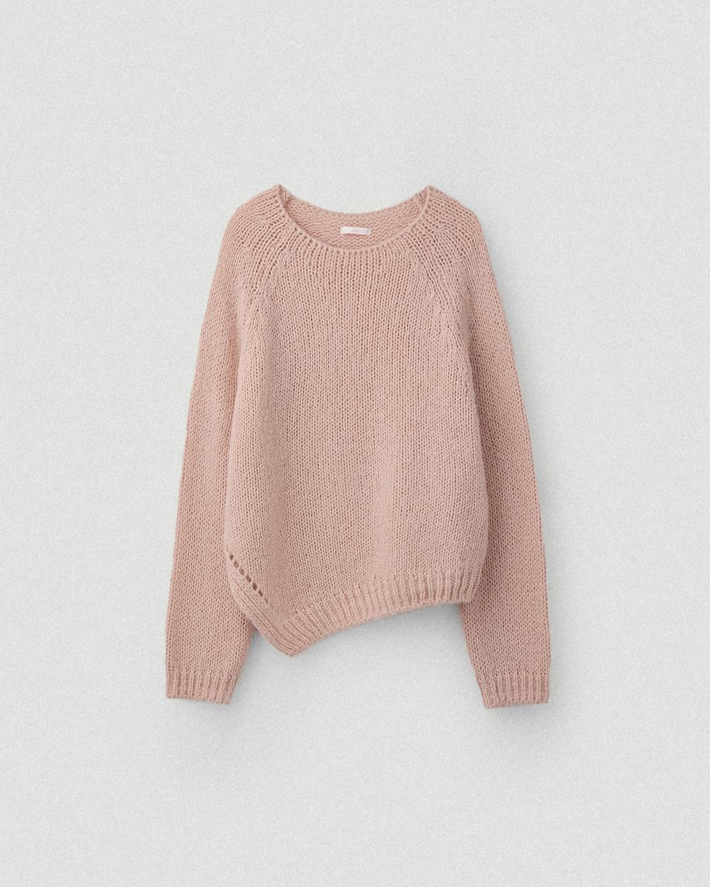 Boat Neck Alpaca Slit Knit_Light Pink