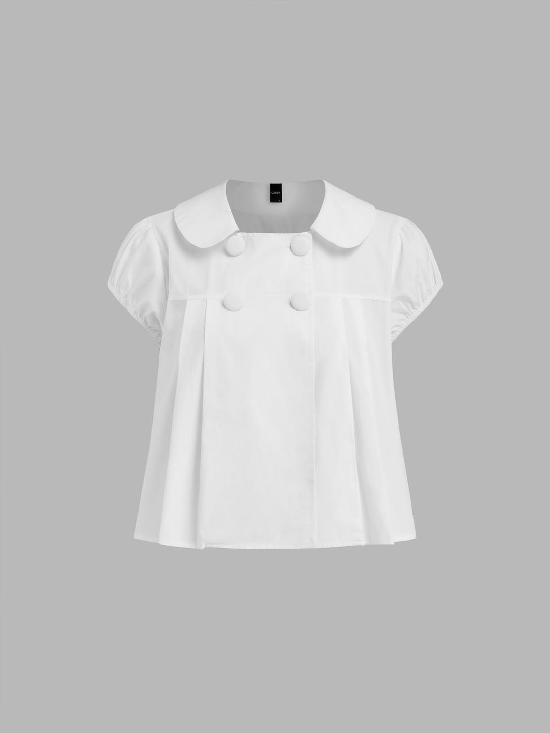 100% Cotton Peter Pan Collar Pleated Oversized Blouse