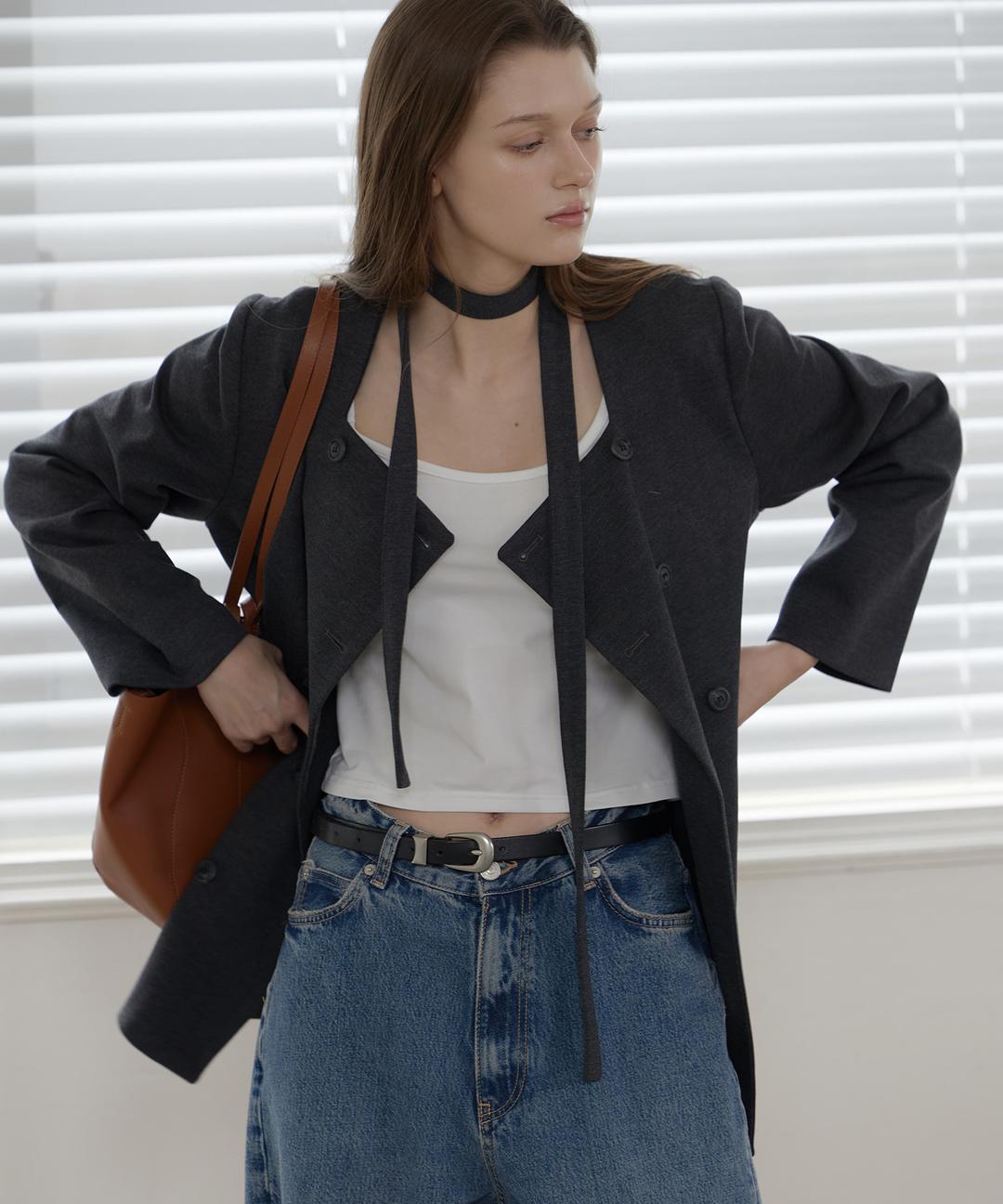 Toff Scarf Double Wool Jacket ( Charcoal )