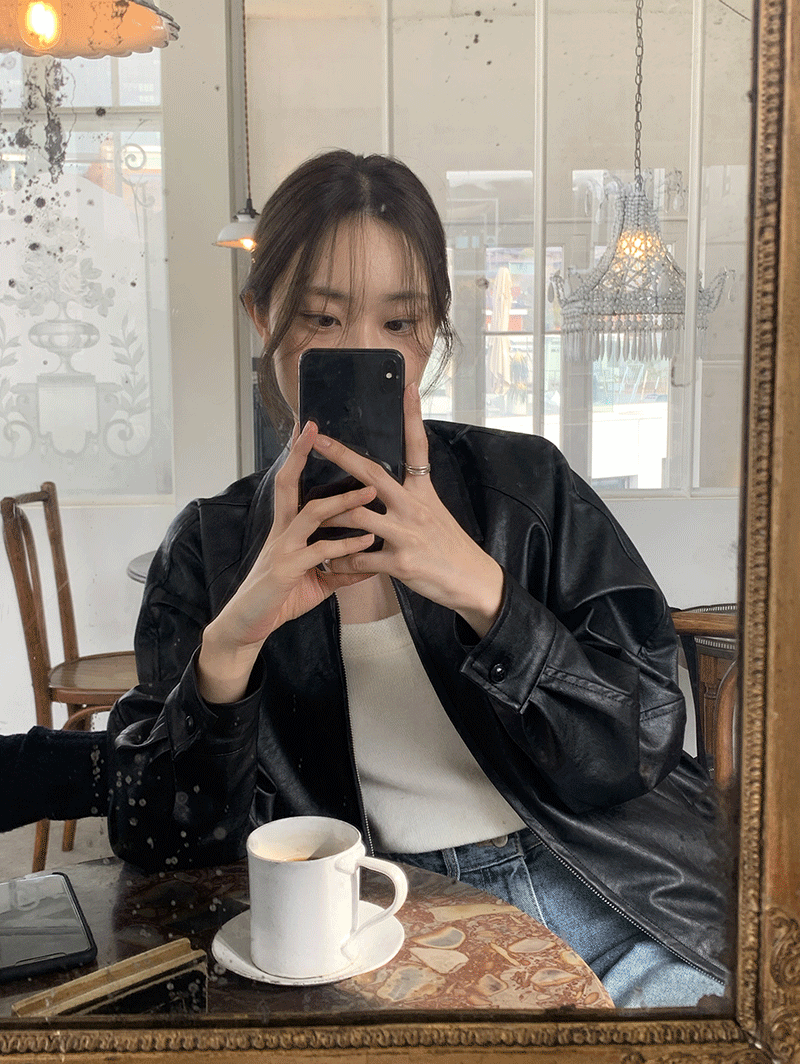 [Lemoir/당일배송] Leather Blouson Jacket (black)