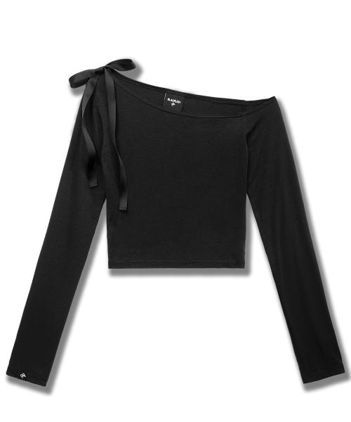Ribbon Off-Shoulder Pearl Slim T-shirt