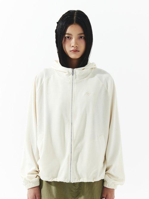 RHINESTONE HOODIE ZIP-UP IVORY