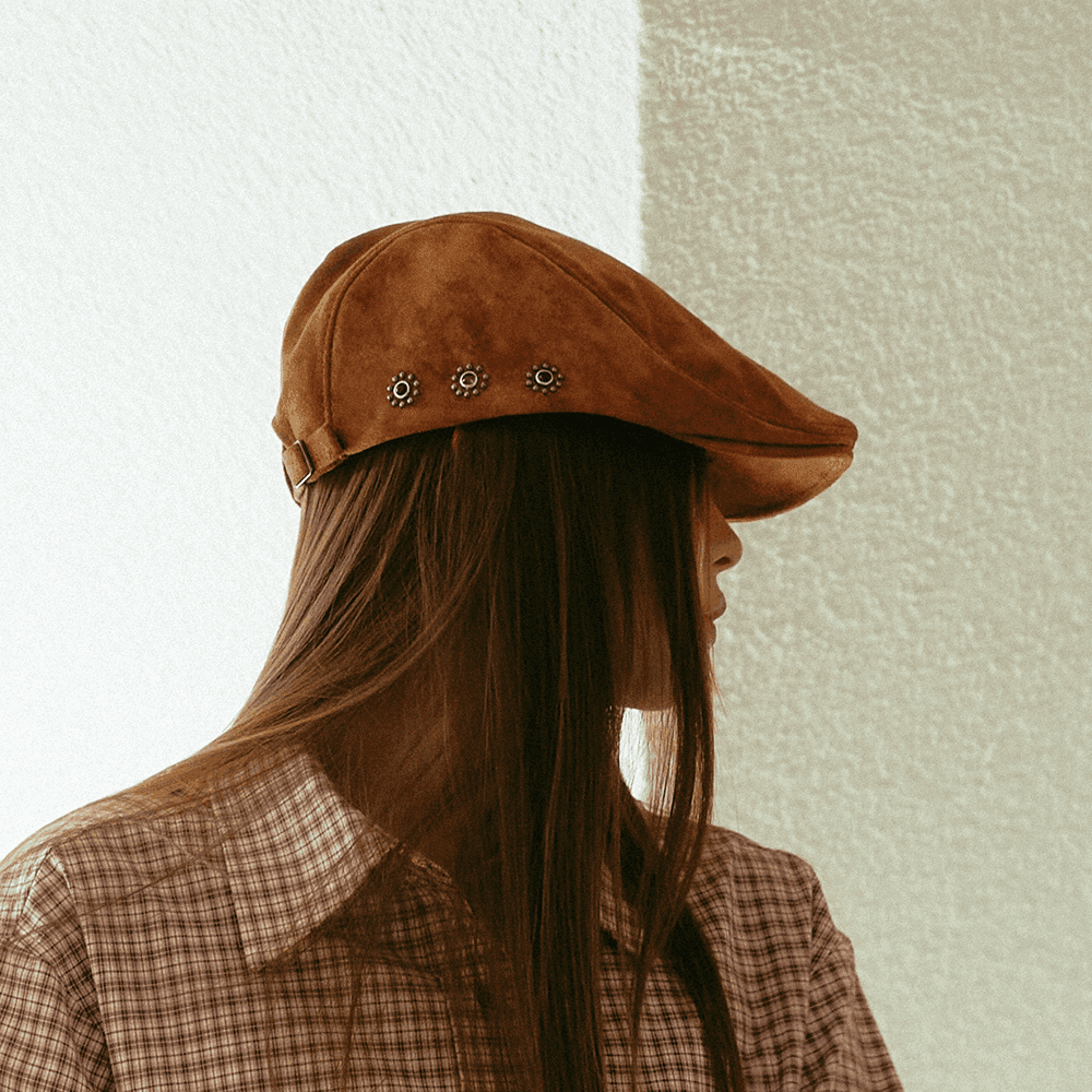 Eco Suede Stud Hunting Cap (Camel)