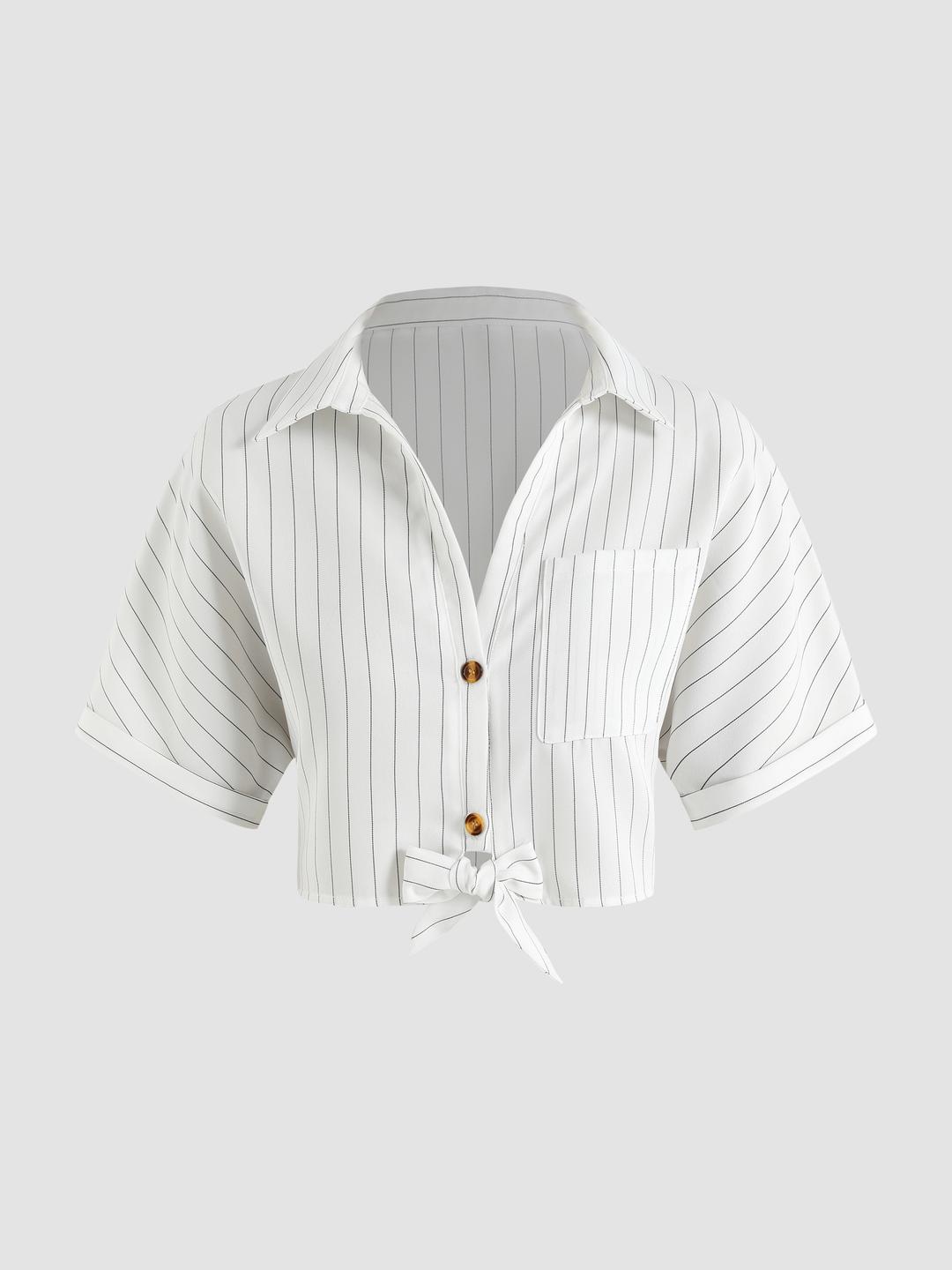 스트라이프 버튼업 블라우스