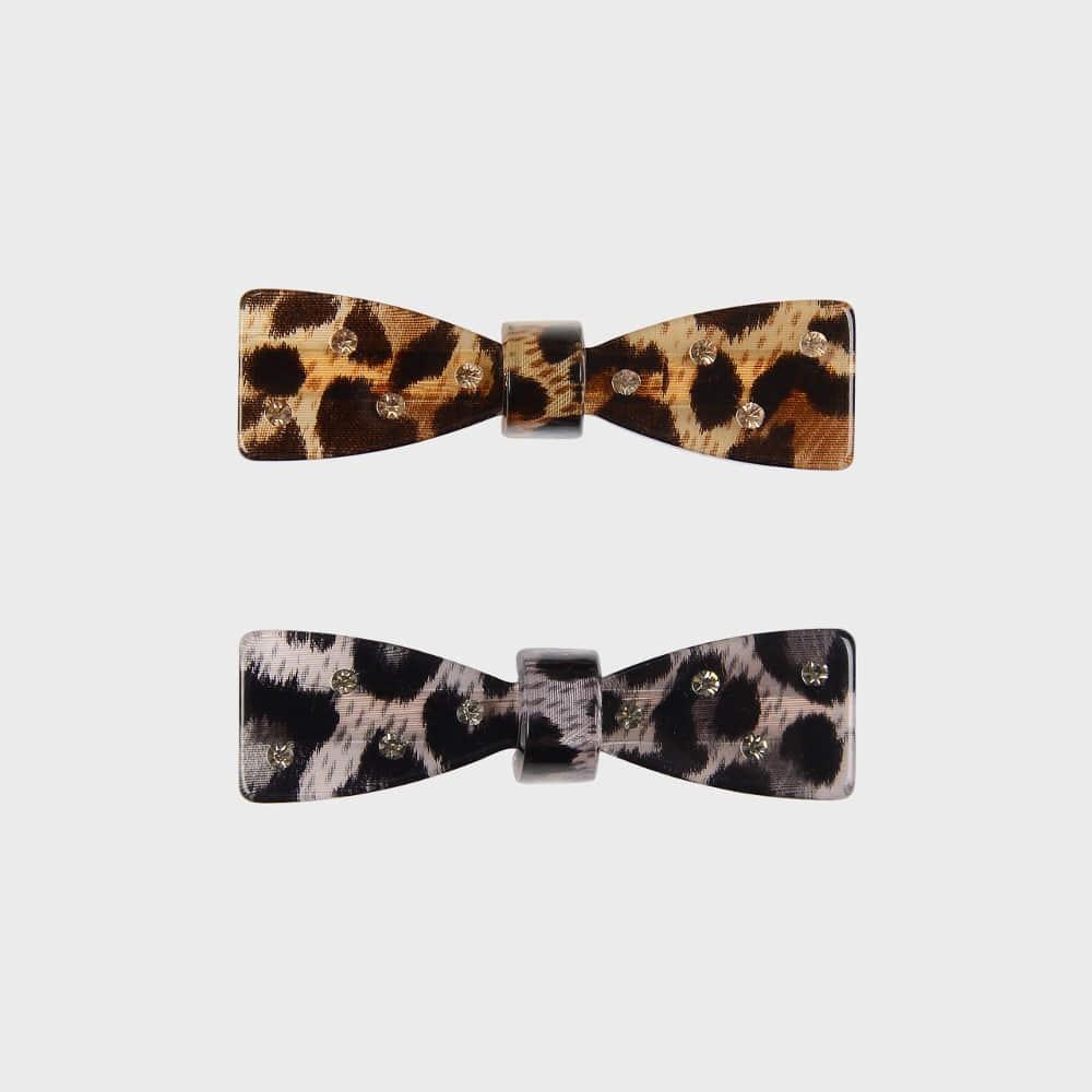 POLKA DOT BOW HAIR CLIP SET (LEOPARD)