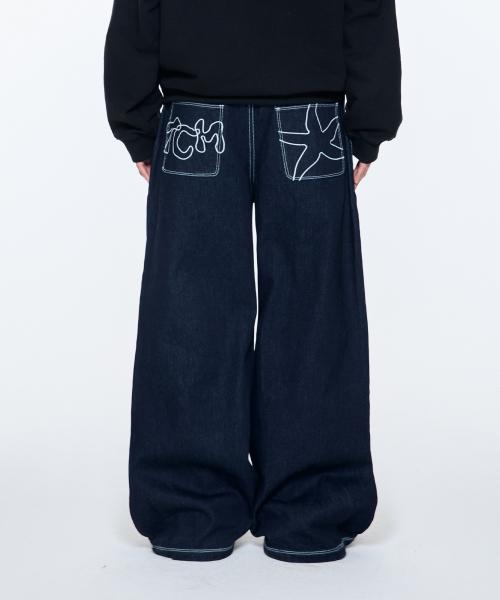 더콜디스트모먼트(THE COLDEST MOMENT)  TCM back logo denim pants (navy) - 사이즈 & 후기 | 무신사