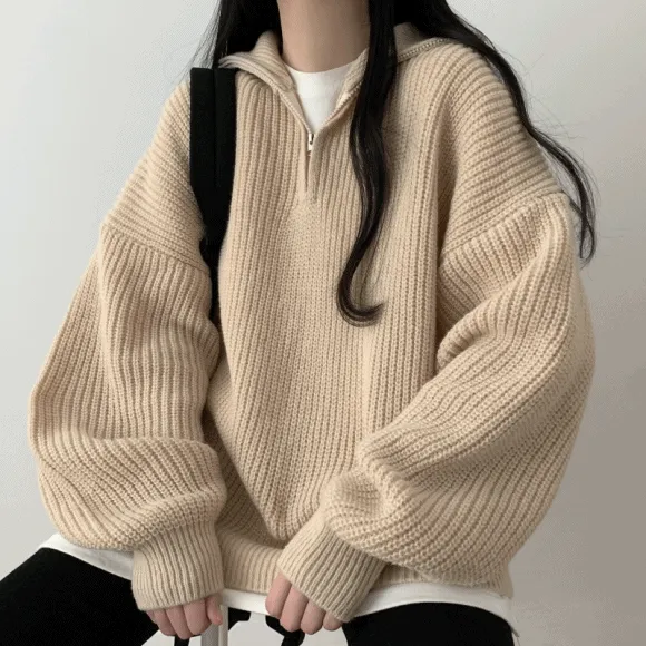 도톰 반집업 루즈핏 니트 [5color]