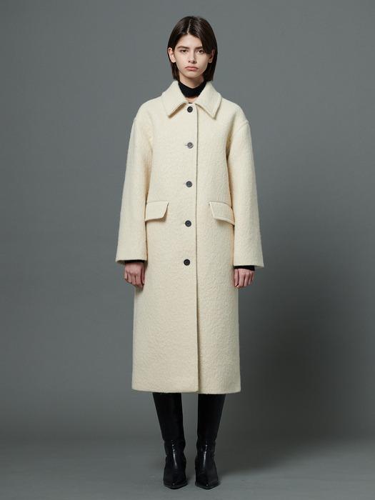 Boucle wool single collar coat - Cream