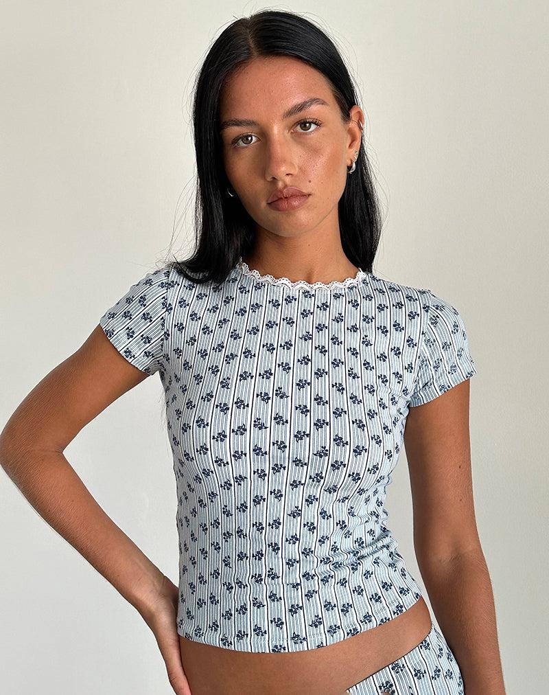 Zagy Tee in Floral Stripe - XS