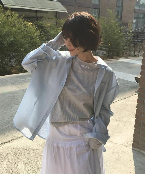 에센셜 스트라이프 빅 포켓 베이직 오버핏 플레인 코튼 긴팔 셔츠_ 3COLOR