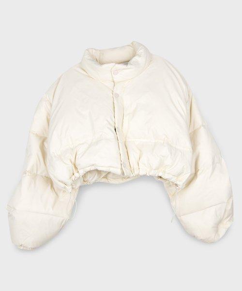 다운 푸퍼 숏 스트링 오버핏 패딩 점퍼 [아이보리]