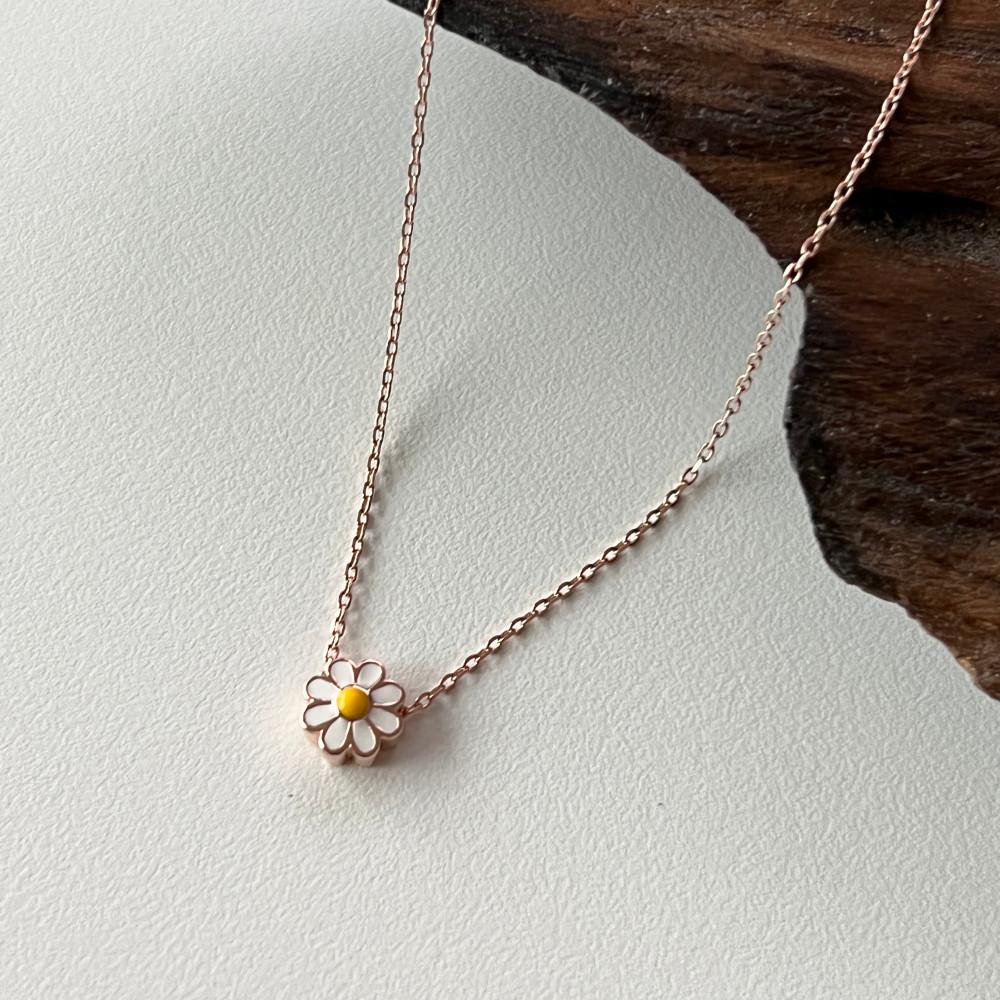 실버925 플라워 화이트 펜던트 은목걸이 3color 실버 골드 로즈골드