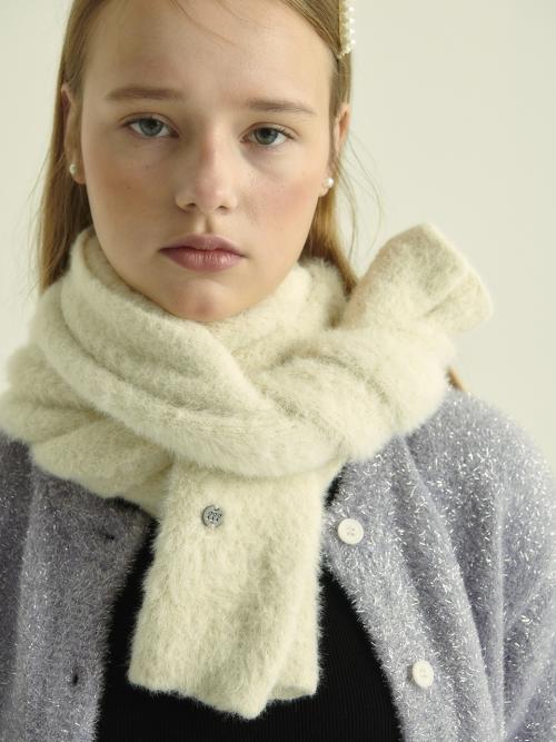 FUZZY KNIT MUFFLER, CREAM