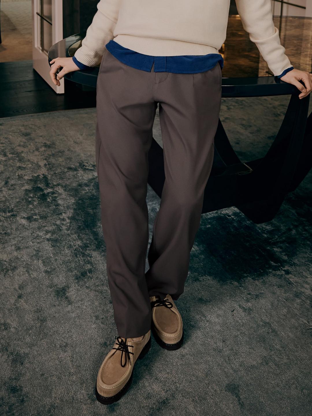 폴리 와이드핏 슬랙스 - 카키