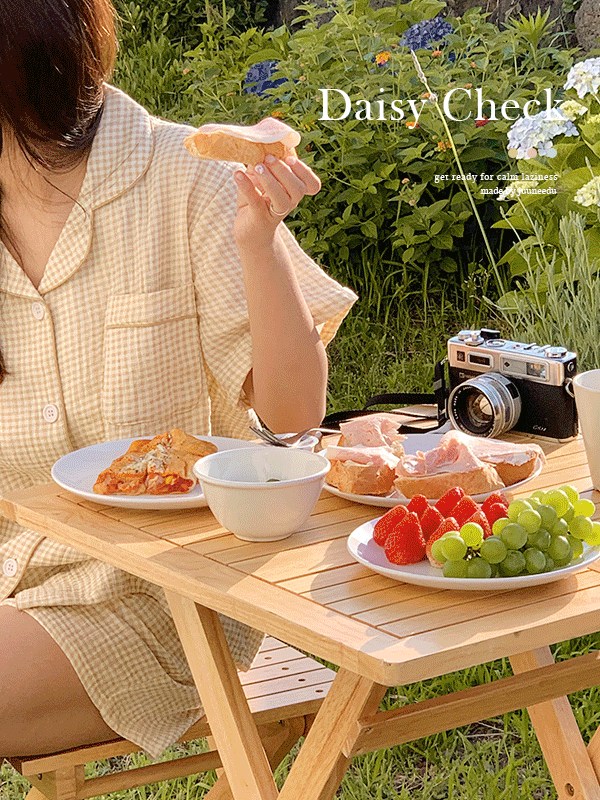 [2천장 돌파] J’eu 데이지 체크 요루면 반팔 파자마세트 3color,2size