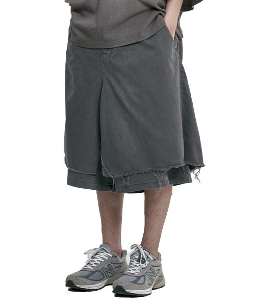 Washed Layered Skirt Shorts [CHARCOAL]
