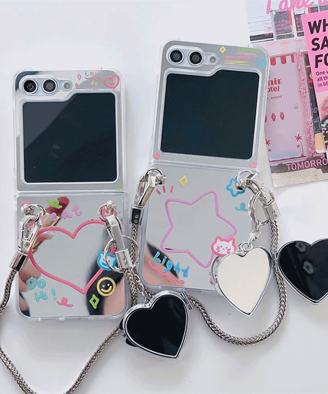 [스트랩set] 러브 별 미러 제트플립 케이스 미러케이스 거울 플립3 Z플립4 갤럭시 지플립4 지플립3 지플립5