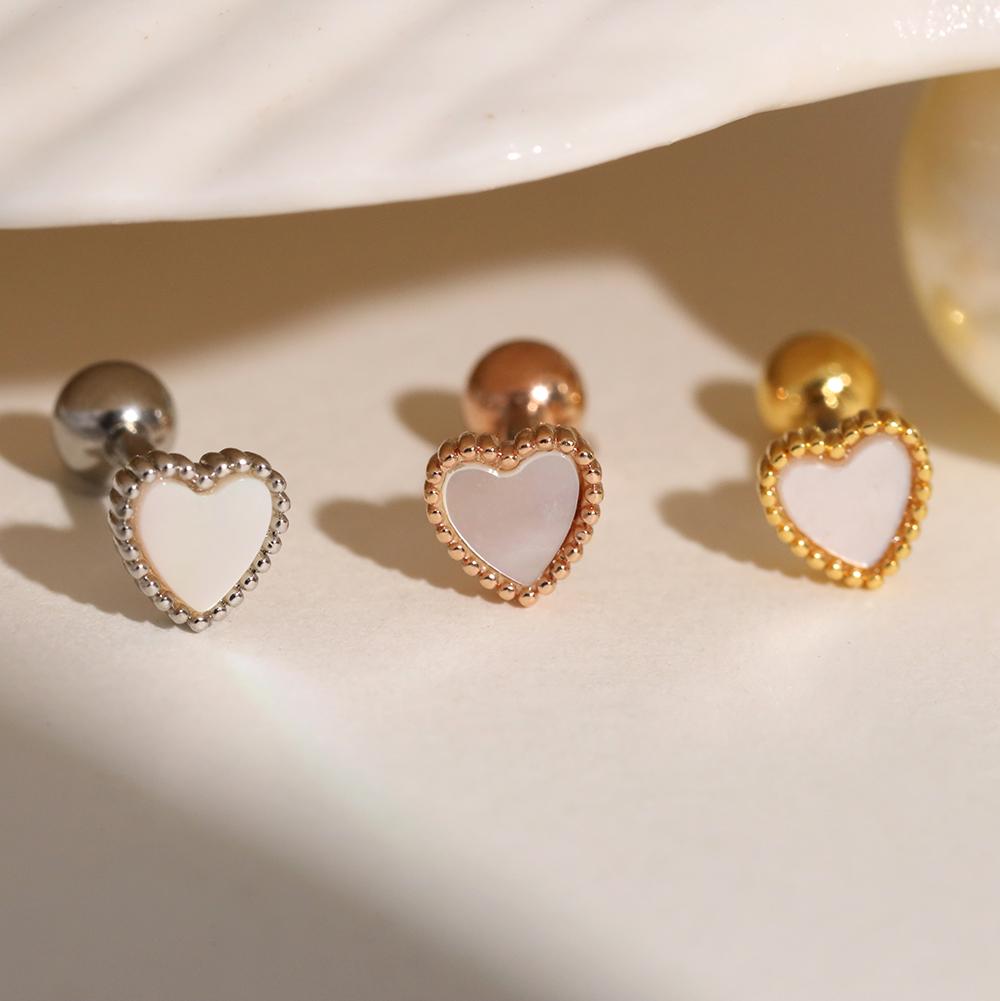 자개 도트 하트 써지컬스틸 피어싱 (귀걸이로 변경가능)