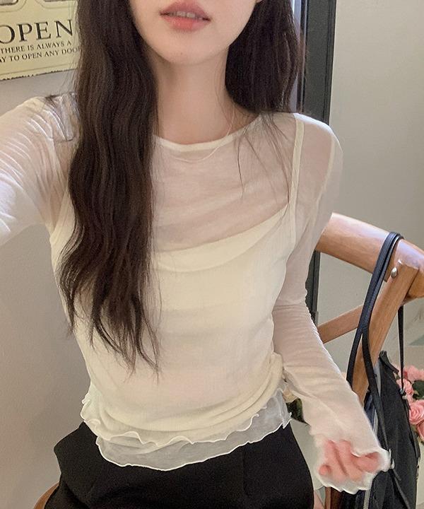 쇼퍼랜드 [셋트][텐셀 + 울 100%]웨이 텐셀 울 슬림 프릴 긴팔 티셔츠 + 뷔스티에 셋트(5color)