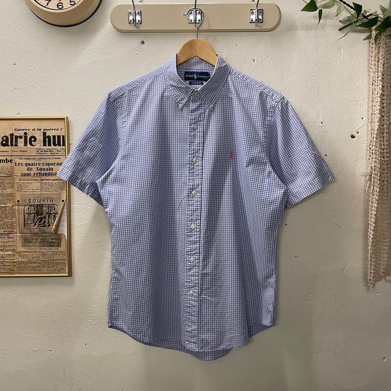 (100) Polo Ralph Laruen Blue Gimgham Check Custom Fit Short Sleeve Cotton BD Shirt (Pst.1115)