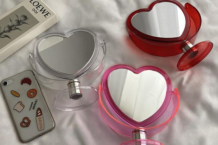 앙증 하트 투명 탁상 거울