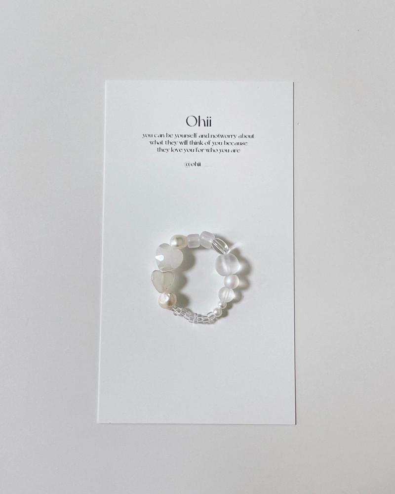 더블 하트 화이트 비즈 반지