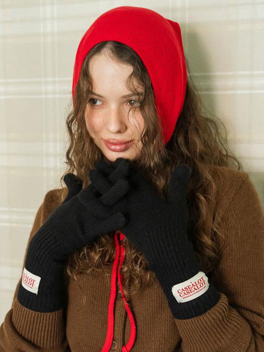 FINGERHOLE KNIT GLOVES - BLACK