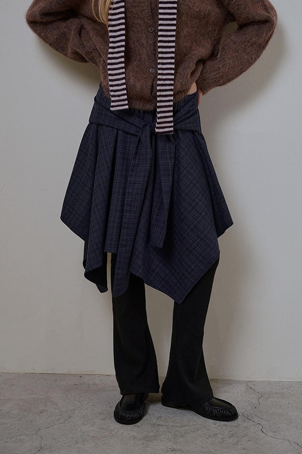 Wave check skirt_navy