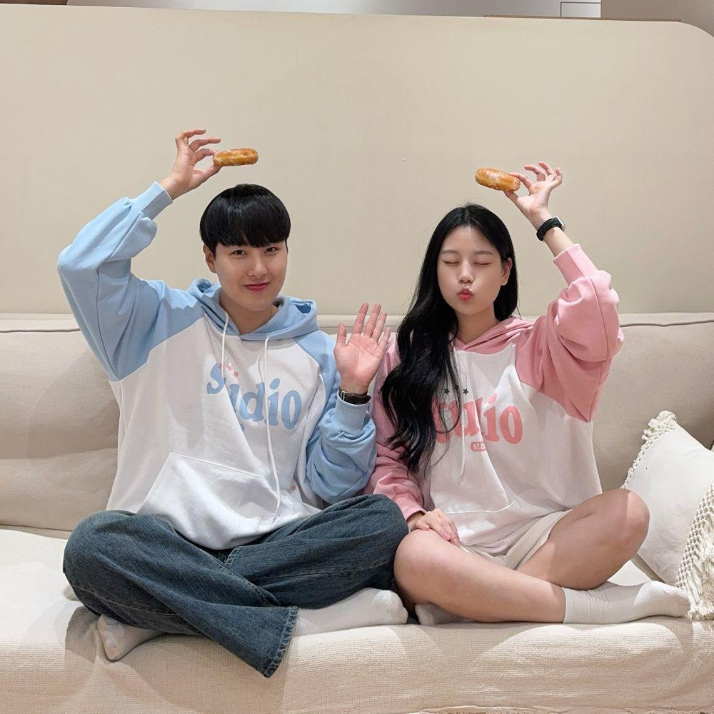 스튜디오 배색 나그랑 후드티 오버핏 레터링 데일리 봄 빅사이즈 커플 시밀러룩