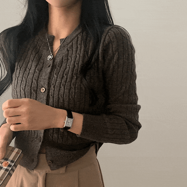 당일발송 ㅣ[굿원단/10컬러!] 브라우니 꽈배기 크롭 골지 트임 니트가디건