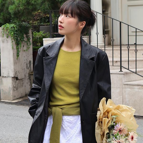 Faux Leather Button Jacket - Black