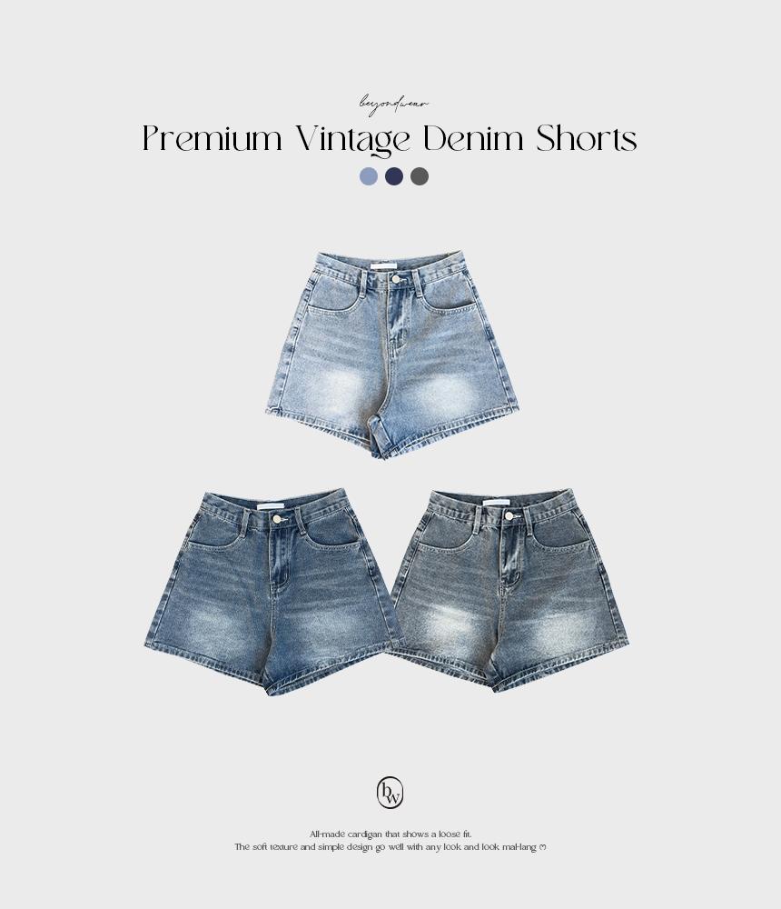 비욘드웨어 [S-XL]프리미엄 빈티지 워싱 데님반바지-3color