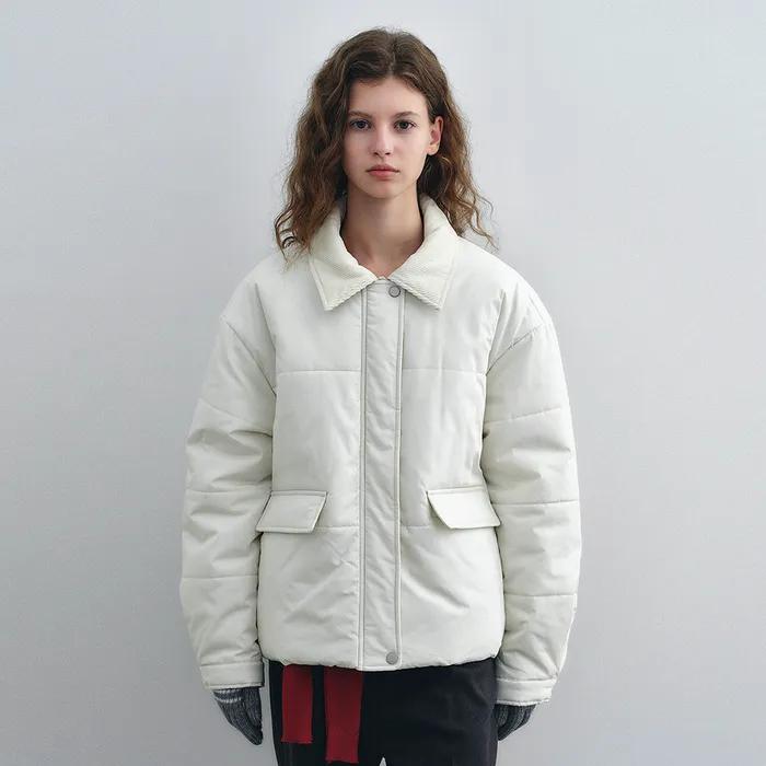 코듀로이 카라 숏 패딩 점퍼 - 크림