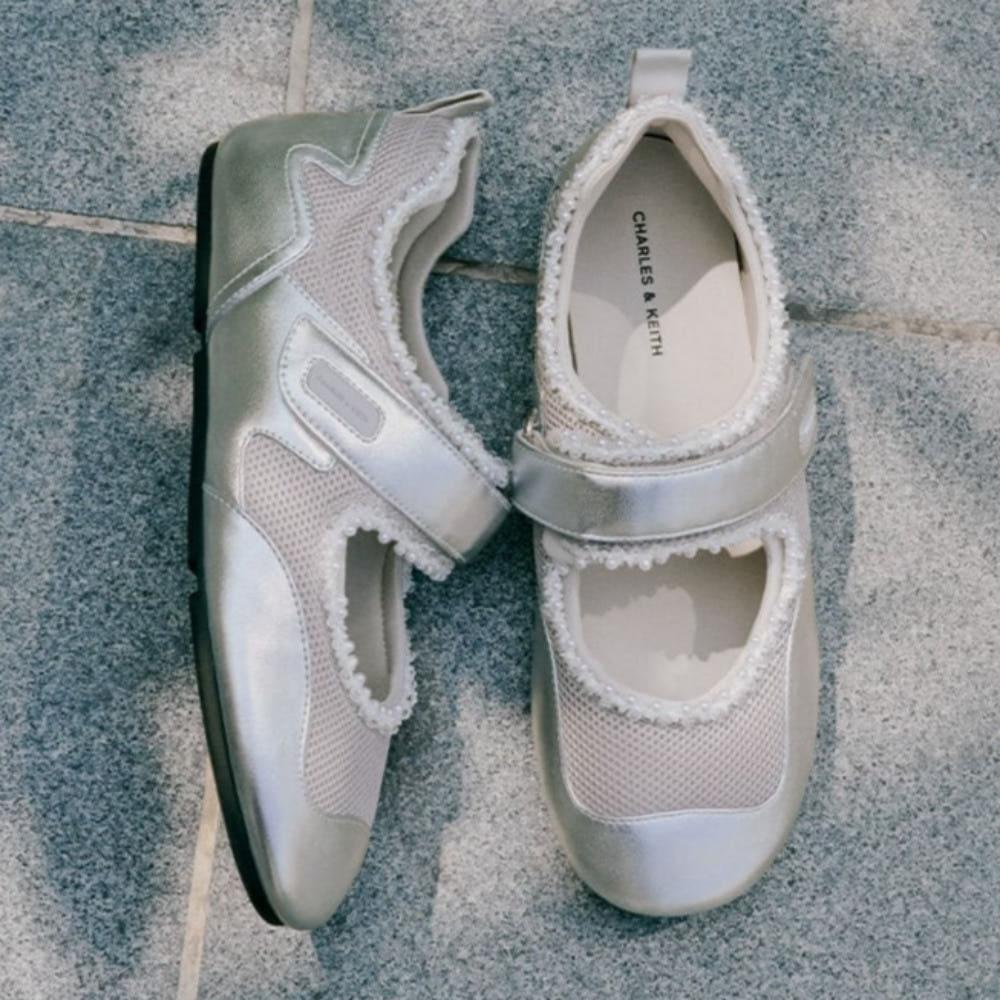 찰스앤키스 메탈릭 메시 펄-엠벨리시드 메리제인 스니커즈 - 실버 CK1-71960010-1