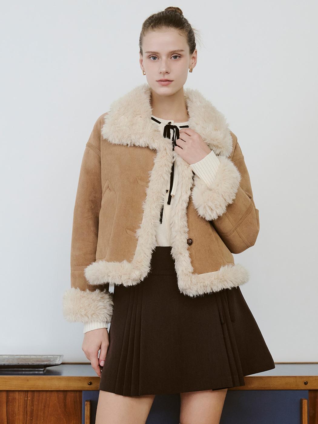 카라배색 무스탕 자켓 O254T172