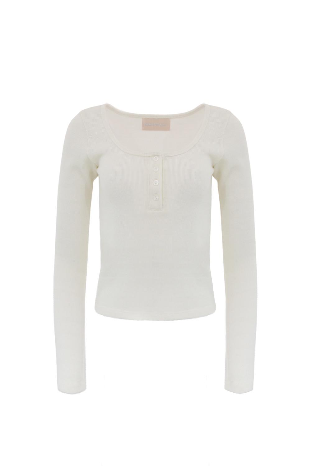BUTTON MELANGE KNIT TOP IVORY