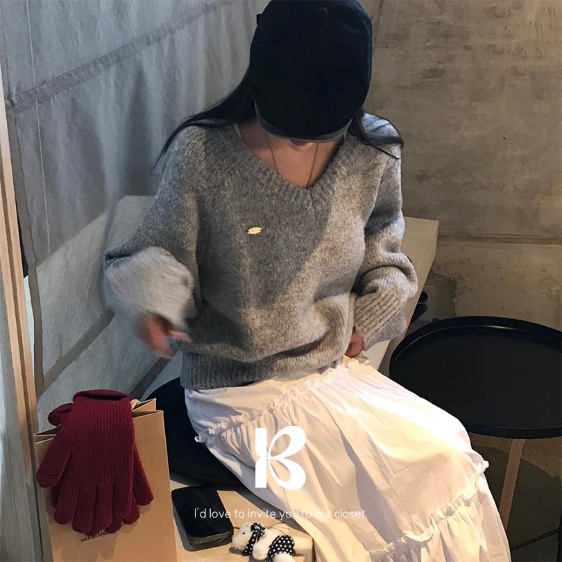 베이델리 [MADE/울함유]킨샤 모헤어 브이넥 루즈핏 니트