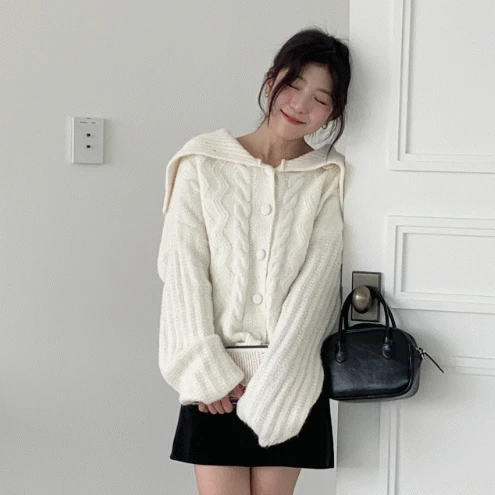 [울니트🧤] 멜티 세일러 모헤어 울 니트 카라 가디건 CD / 겨울 도톰 여리핏 데이트룩