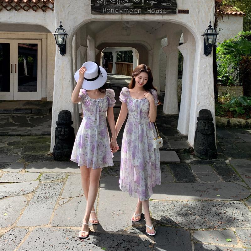 [자체제작] op13874 플라워 패턴의 미니 롱 2가지 타입 반팔 플레어 여름 원피스 dress (부분 당일배송)