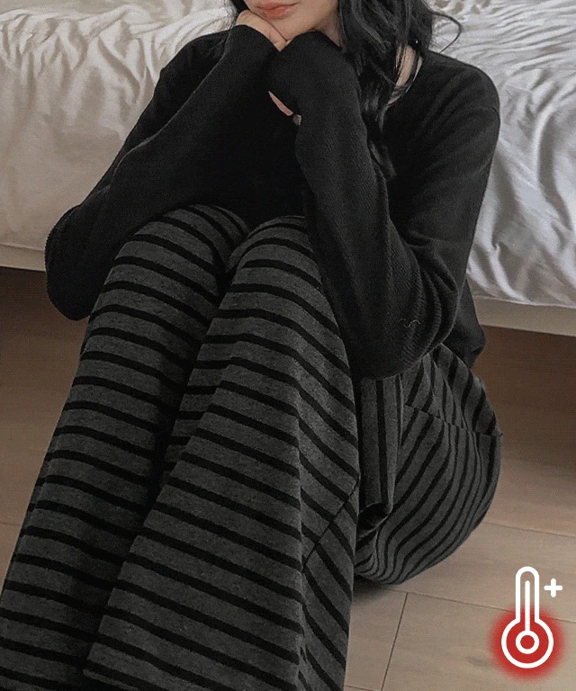 [LOOP/MADE] 마틴 겉기모 스트라이프 배색 밴딩 와이드 롱팬츠