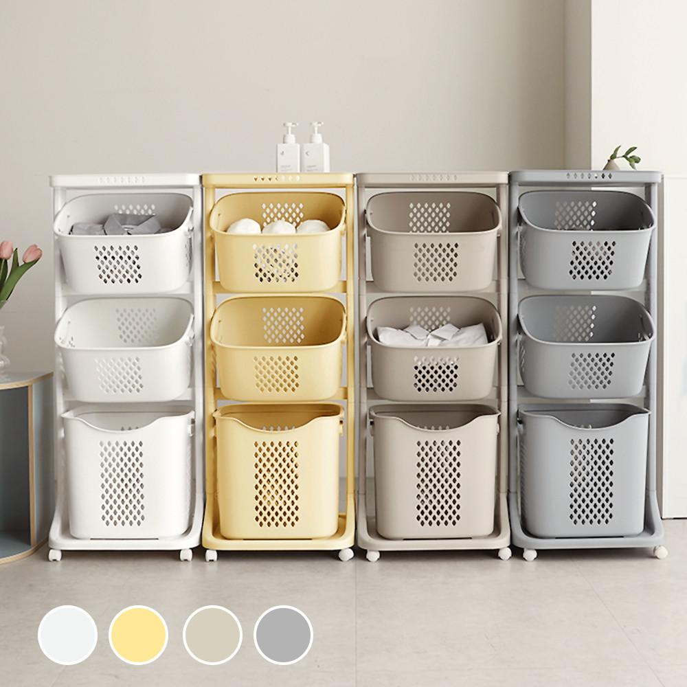 네이쳐리빙 모던 트롤리 스윙 3단 빨래바구니