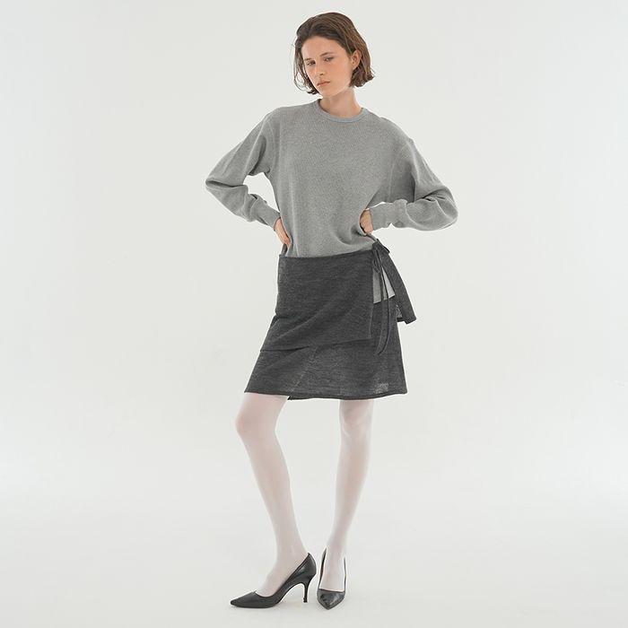 COTTON BLENDED WAFFLE-JERSEY LONG-SLEEVED TEE_HEATHER GREY