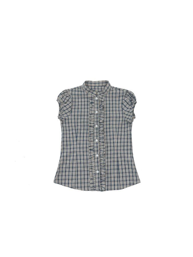 프롬뮤즈 check frill cap sleeve blouse