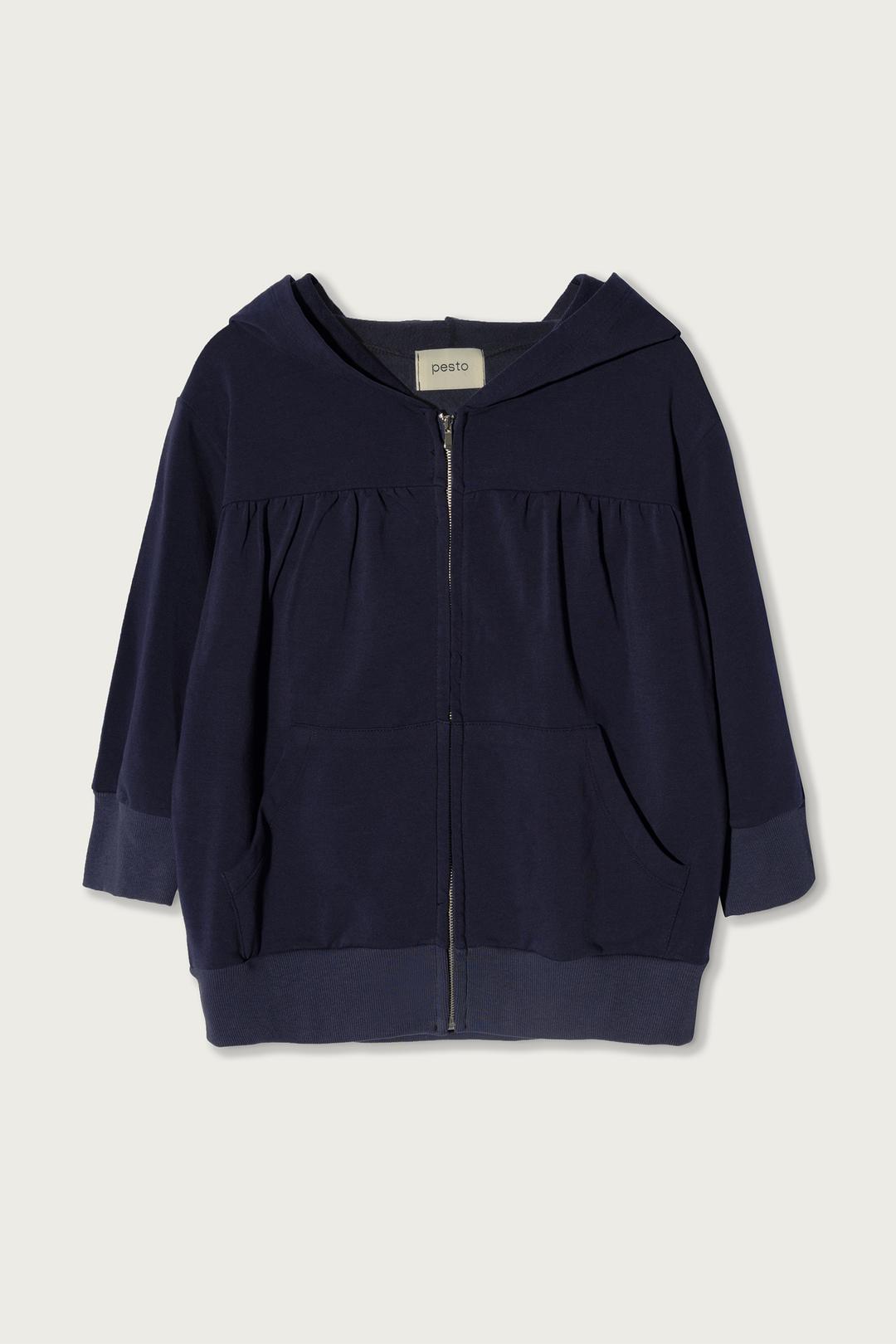 SHIRRING ZIP-UP HOODIE DARK LAKE