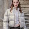 Glossy Crop Puffer Jacket-Silver