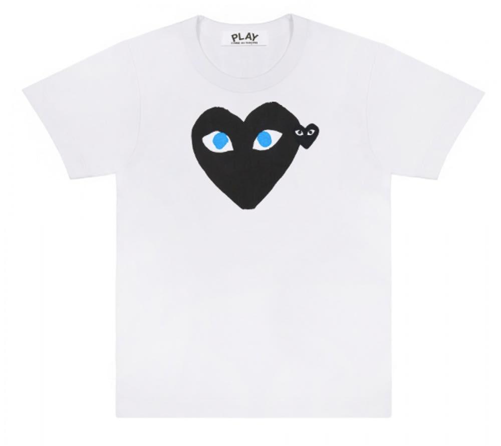 꼼데가르송반팔 화이트 블루아이 블랙하트 여성